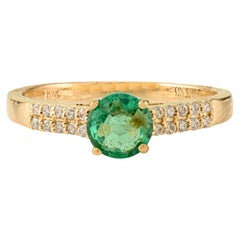 VR Jewels Bague de fiançailles solitaire en or jaune 14 carats avec émeraude et diamant pour femmes