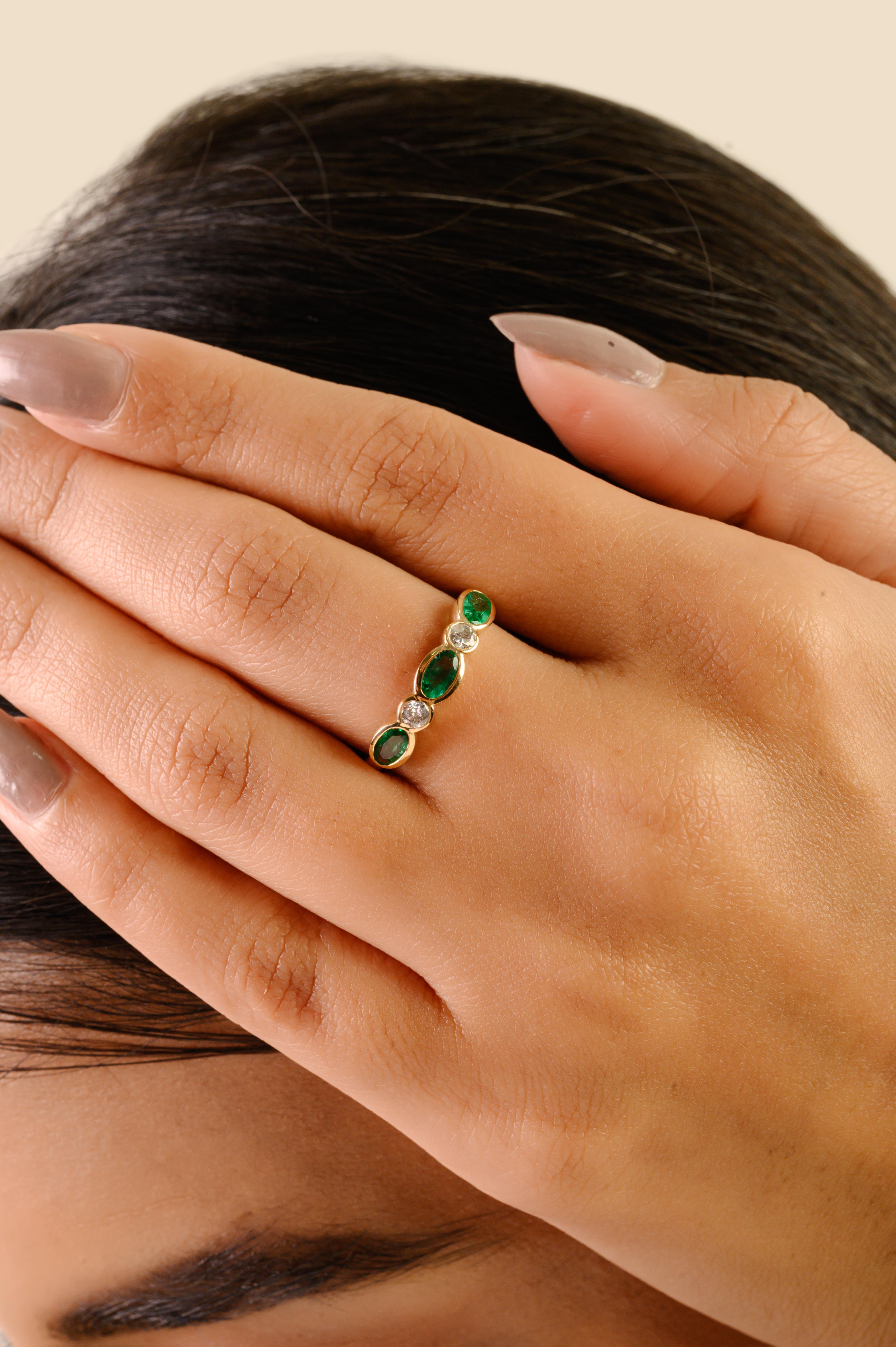 in vendita:  VR Jewels Anello a fascia impilabile con smeraldo e diamanti a cinque pietre in oro giallo 14K 4