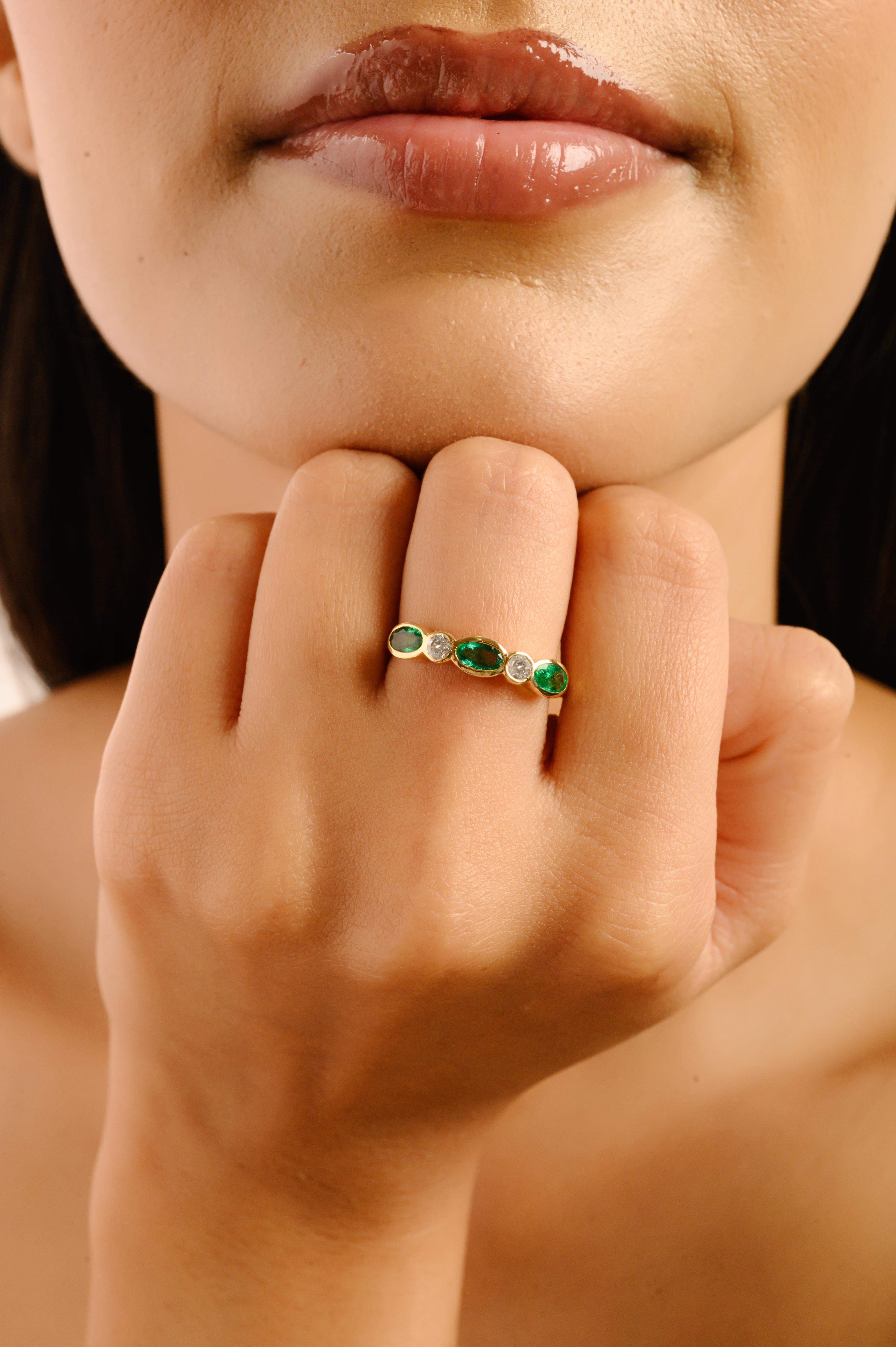 in vendita:  VR Jewels Anello a fascia impilabile con smeraldo e diamanti a cinque pietre in oro giallo 14K 8