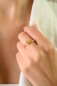 VR Jewels Marquise Cut Yellow Sapphire Solitaire Ring 14K Yellow Gold Wave Band