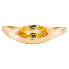VR Jewels Marquise Cut Yellow Sapphire Solitaire Ring 14K Yellow Gold Wave Band