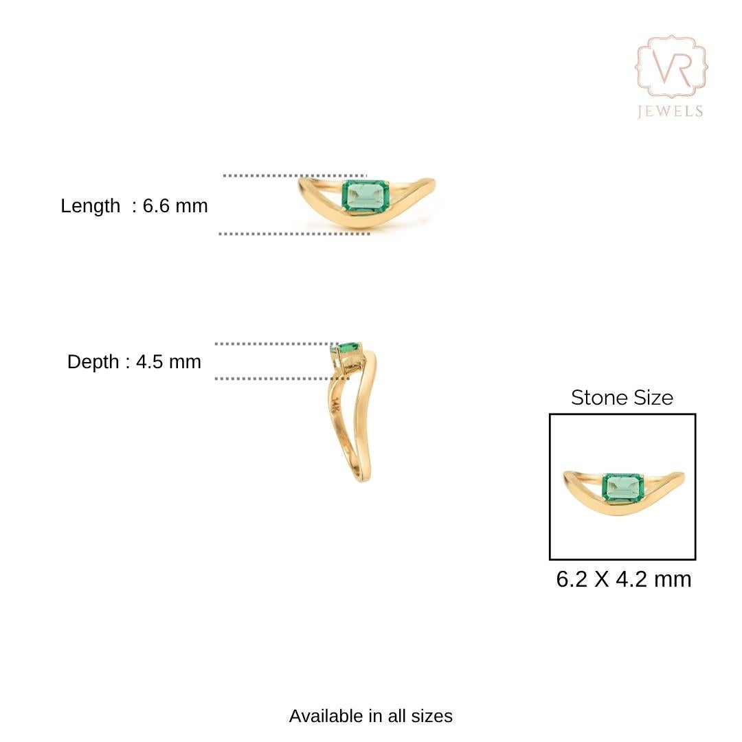 Im Angebot: VR Jewels Natürlicher Smaragd Welle Solitär Ring in 14K Gelbgold Feiner Schmuck () 10