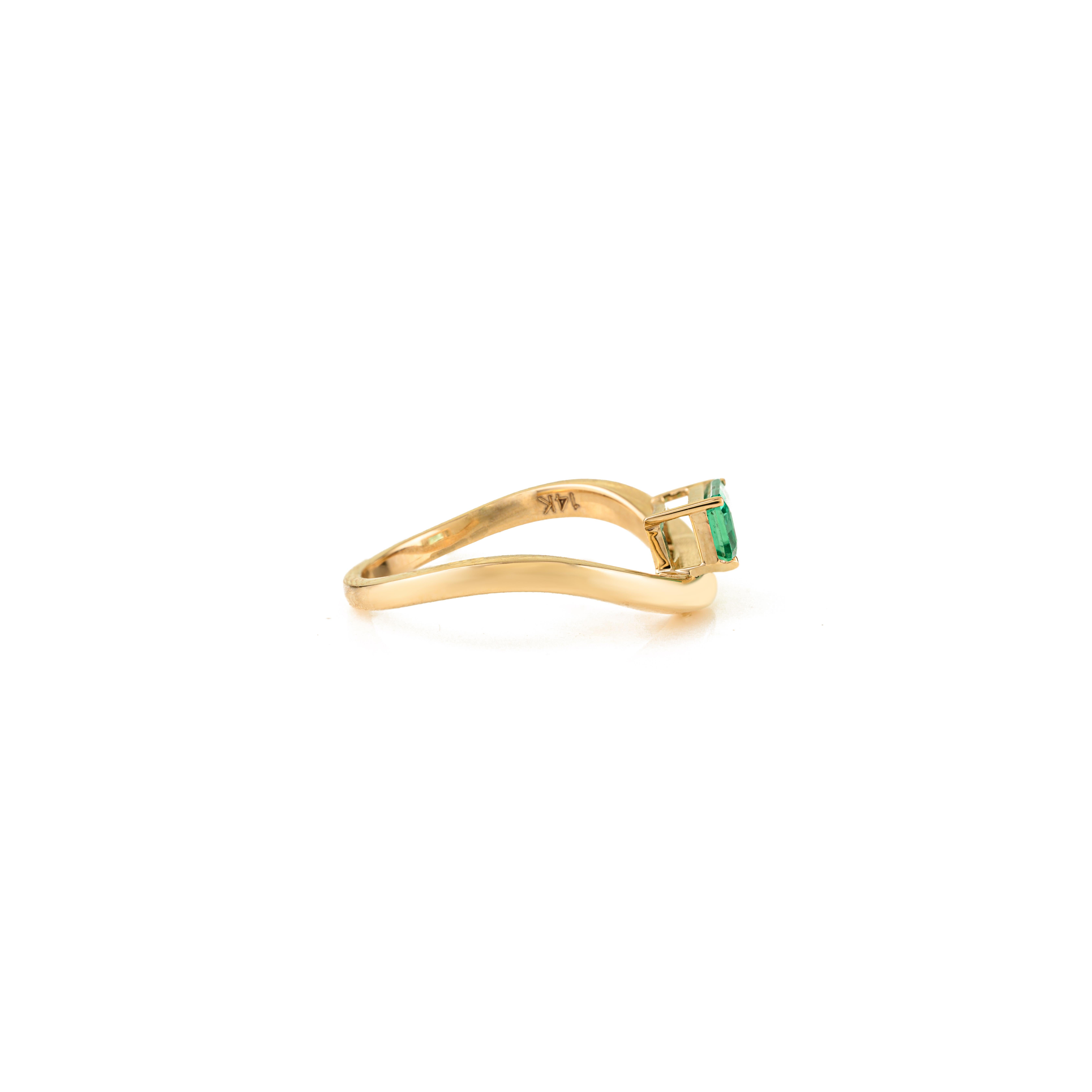 Im Angebot: VR Jewels Natürlicher Smaragd Welle Solitär Ring in 14K Gelbgold Feiner Schmuck () 3