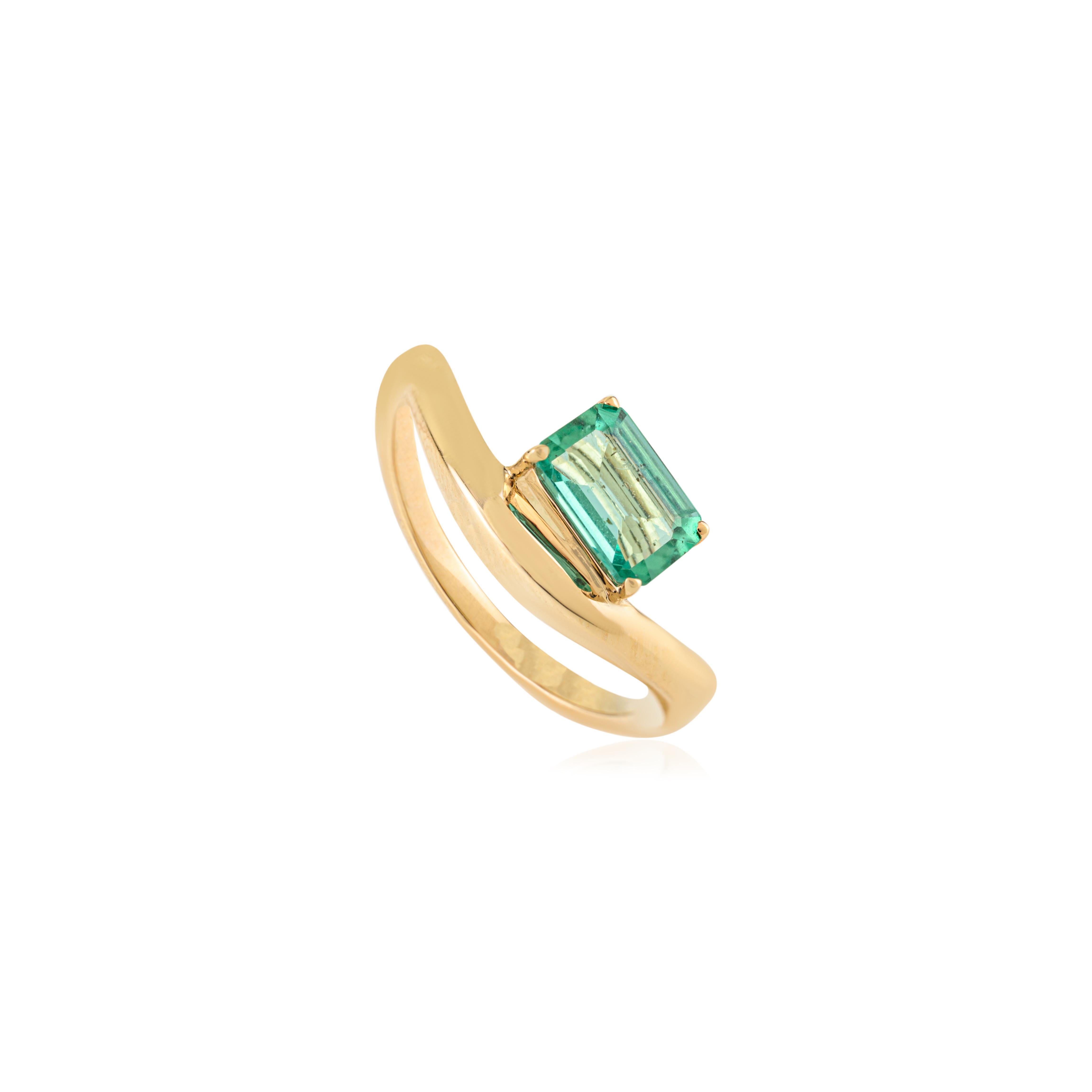 Im Angebot: VR Jewels Natürlicher Smaragd Welle Solitär Ring in 14K Gelbgold Feiner Schmuck () 7