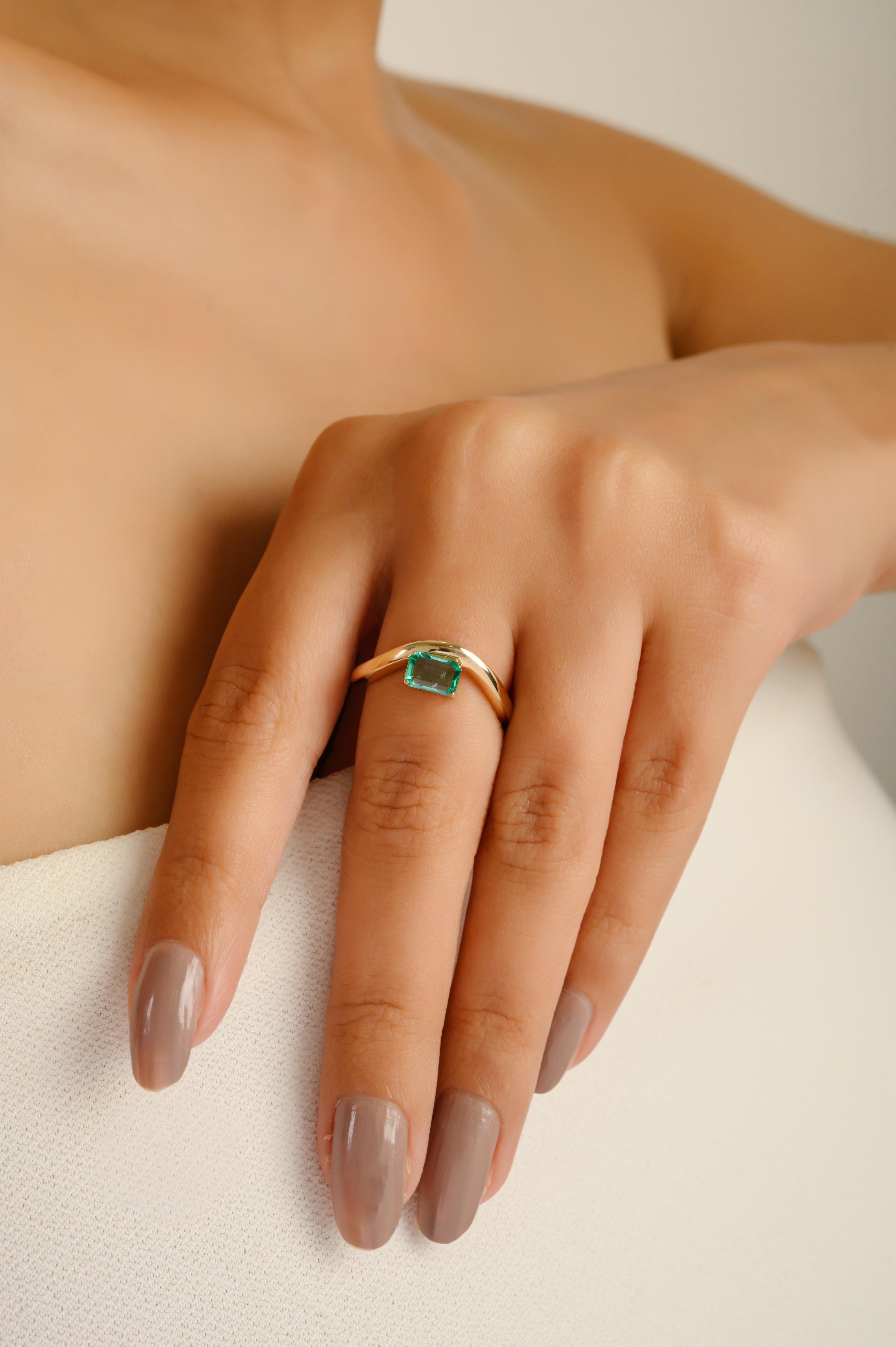 Im Angebot: VR Jewels Natürlicher Smaragd Welle Solitär Ring in 14K Gelbgold Feiner Schmuck () 8