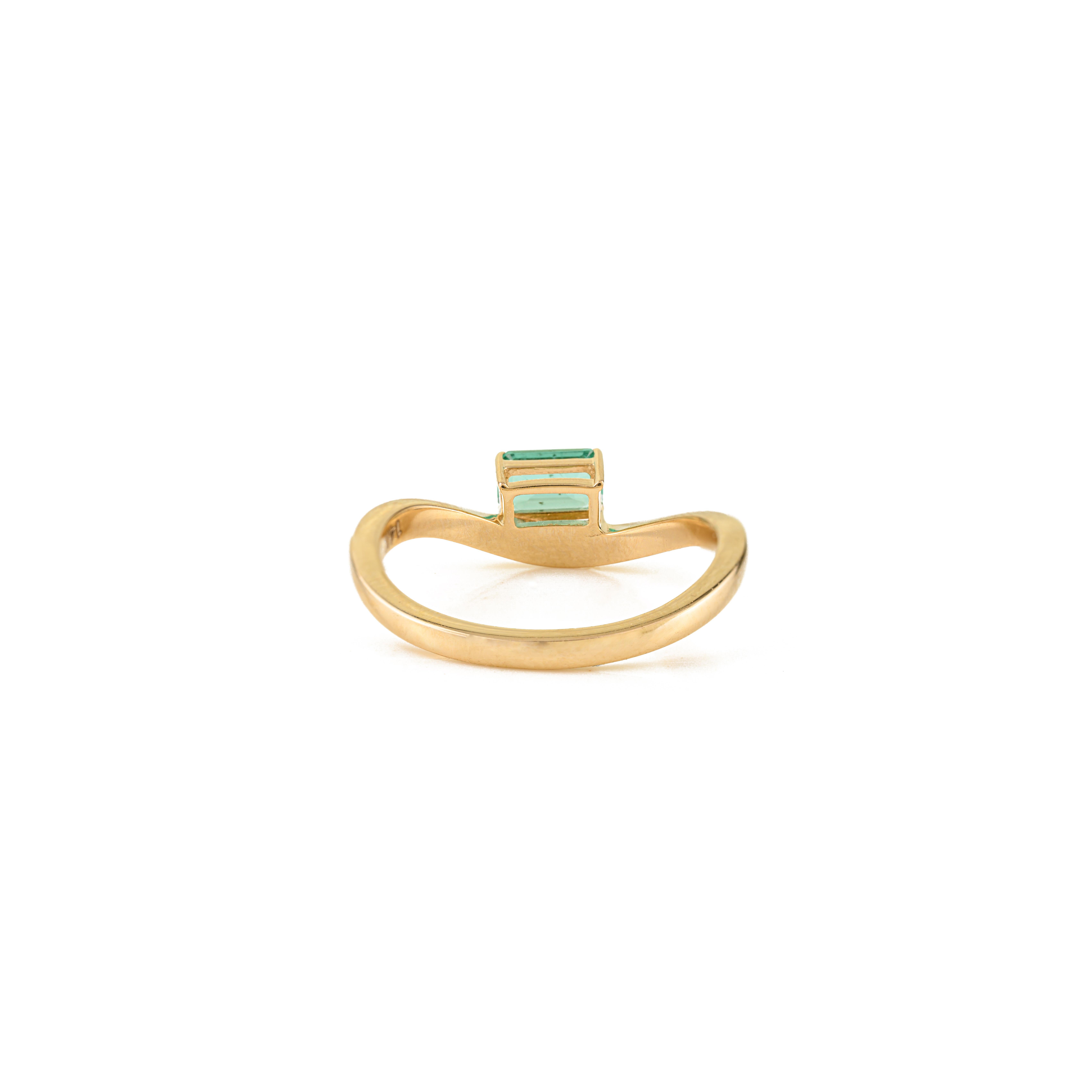 Im Angebot: VR Jewels Natürlicher Smaragd Welle Solitär Ring in 14K Gelbgold Feiner Schmuck () 9