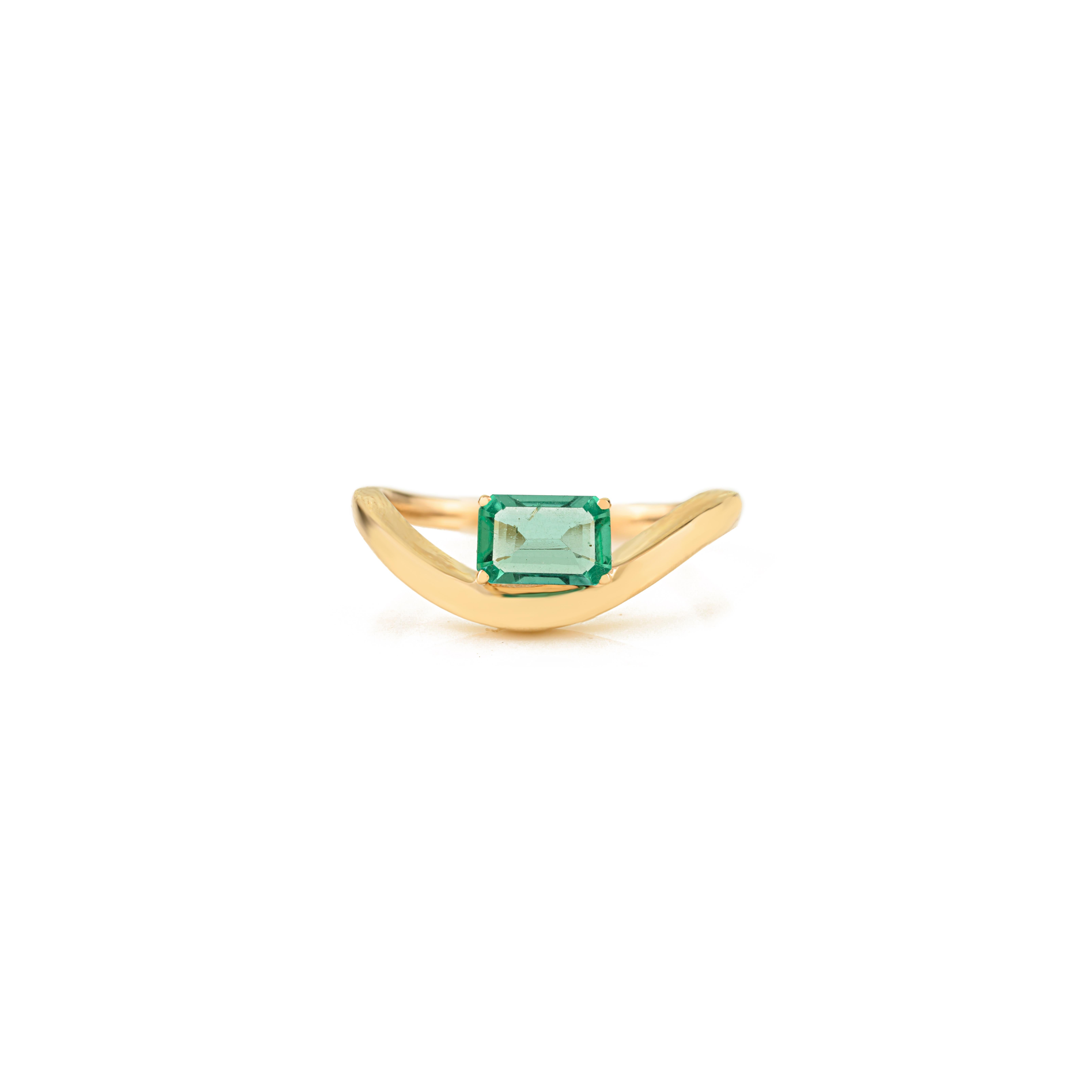 Im Angebot: VR Jewels Natürlicher Smaragd Welle Solitär Ring in 14K Gelbgold Feiner Schmuck ()