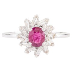 VR Jewels Oval Ruby & Baguette Diamond Halo Engagement Ring in 14K White Gold