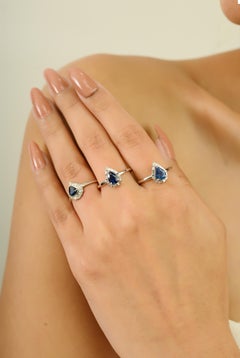 VR Jewels Pear Cut Blue Sapphire Diamond Halo Engagement Ring in 14K White Gold
