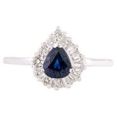VR Jewels Pear Cut Blue Sapphire Diamond Halo Engagement Ring in 14K White Gold