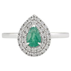 VR Jewels Pear Cut Emerald Diamond 14k White Gold Double Halo Statement Ring