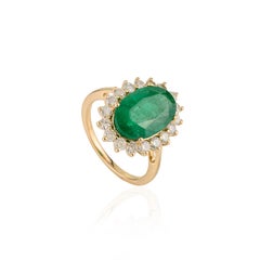 VR Jewels Princess Diana Inspired 3.9Ct Emerald & Diamond Halo Ring in 14K Gold