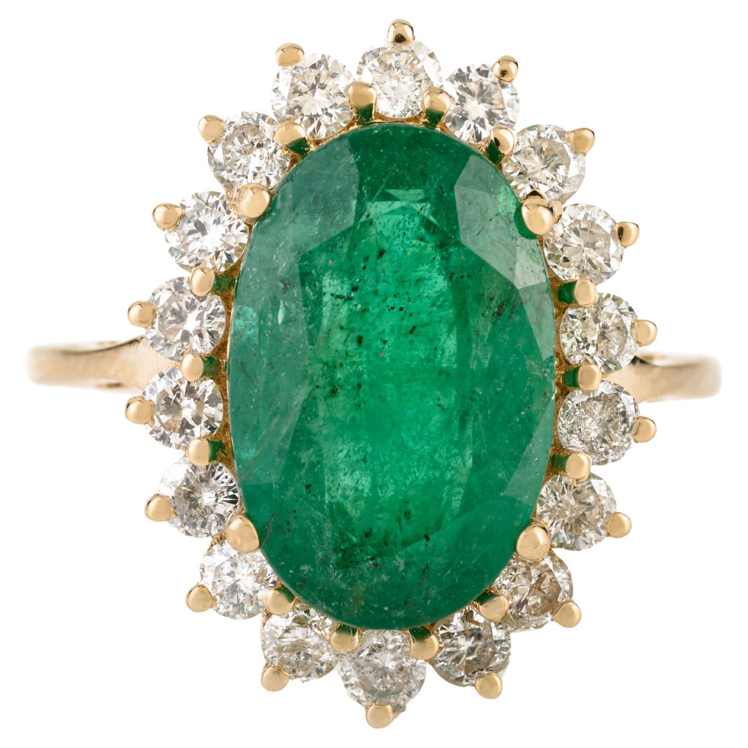 VR Jewels Bague halo en or 14 carats de 3,9 carats, émeraude et diamant, inspirée par la princesse Diana