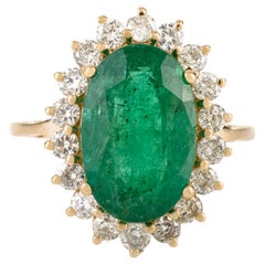 VR Jewels Anello aureolato con smeraldo e diamante da 3,9 carati ispirato alla Principessa Diana in oro 14K