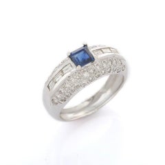 VR Jewels Royal Blue Sapphire & Diamond 18k White Gold Cocktail Ring for women