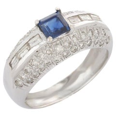 VR Jewels Zafiro azul real y diamante Anillo de cóctel de oro blanco de 18k para mujer