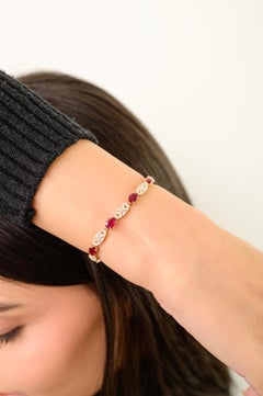 VR Jewels Ruby & Diamond Art Deco Style Tennis Bracelet 14K Yellow Gold 5.02Ct