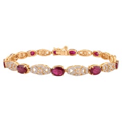 VR Jewels Ruby & Diamond Art Deco Style Tennis Bracelet 14K Yellow Gold 5.02Ct