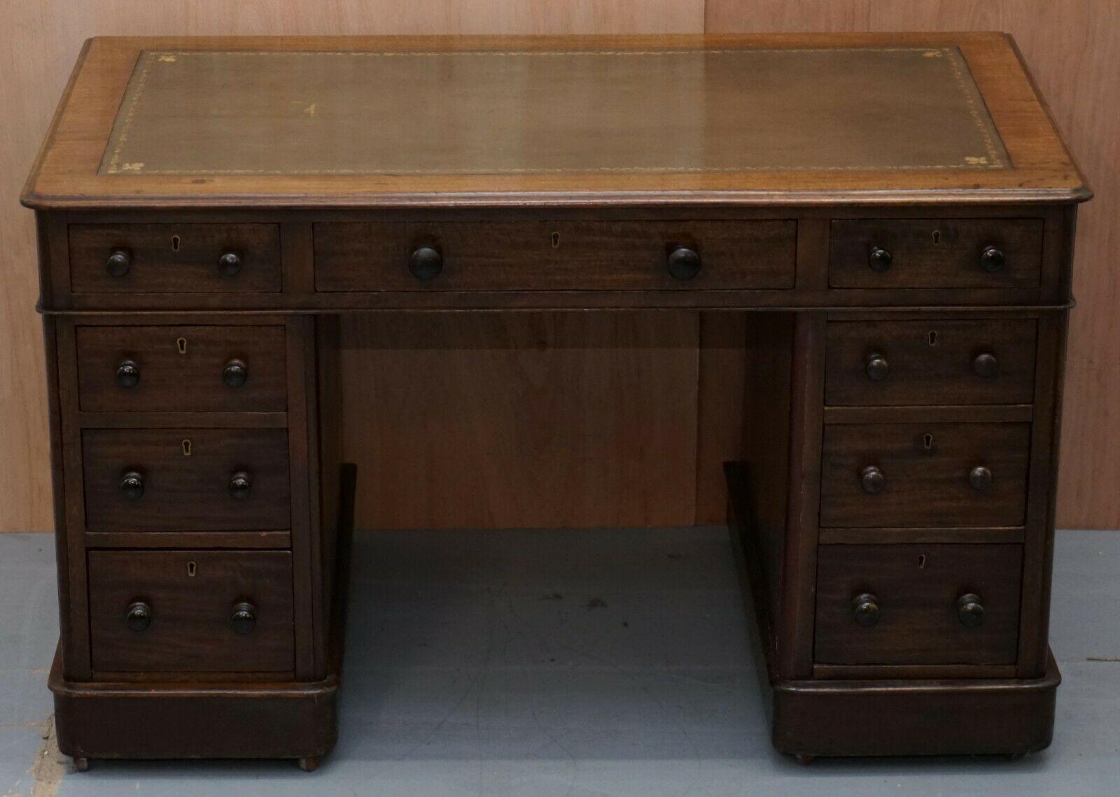 We are delighted to offer for sale this lovely English Victorian Circa 1880 twin pedestal partner desk with original castors and VR stamped locks for Victoria Regina

A good looking and well made desk in period lightly restored condition