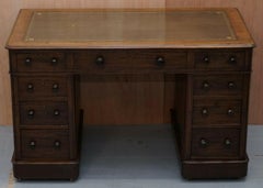 VR Stamped Victoria Regina Hardwood Twin Pedestal Partner Desk Victorian, 1860