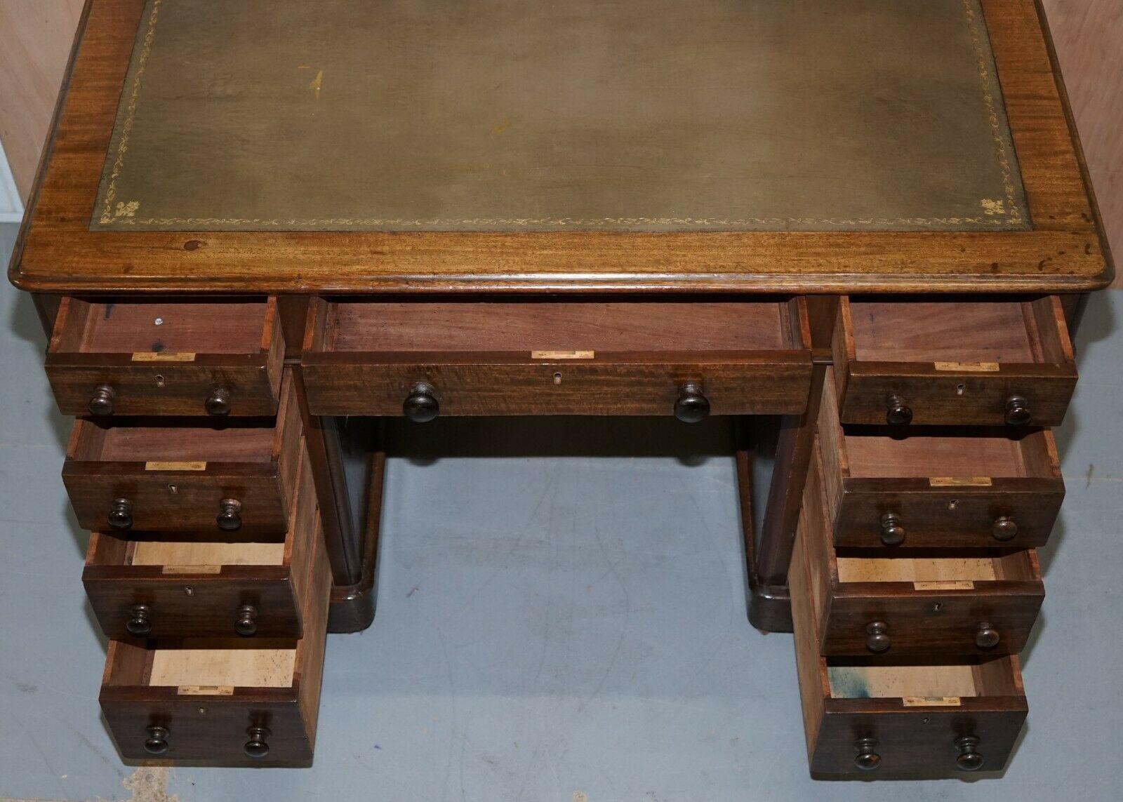 Leather VR Stamped Victoria Regina Hardwood Twin Pedestal Partner Desk Victorian, 1860 For Sale