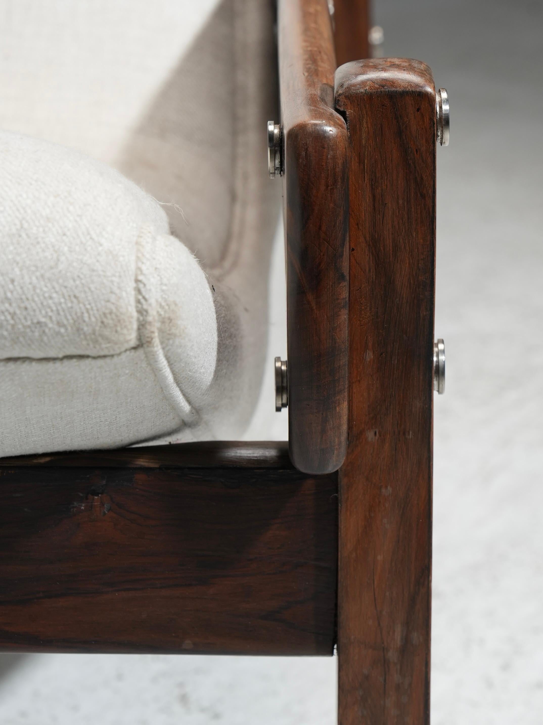 Metal 'Vronka' Armchair by Sergio Rodrigues in Wood and Fabric, Brazil, 1962 For Sale
