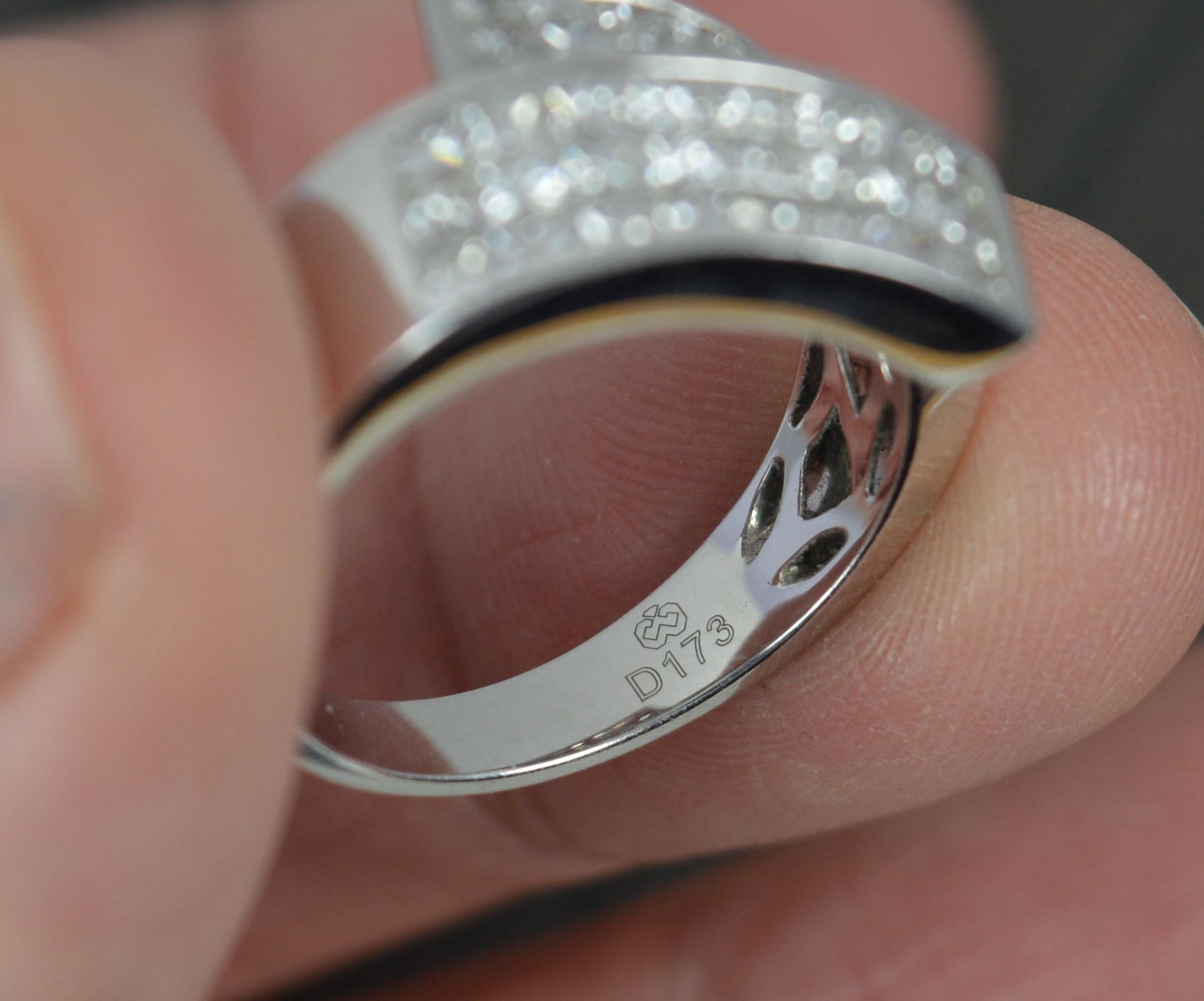 Princess Cut Vs 1.73 Carat Diamond and 18 Carat White Gold Toi Et Moi Twist Cluster Ring For Sale