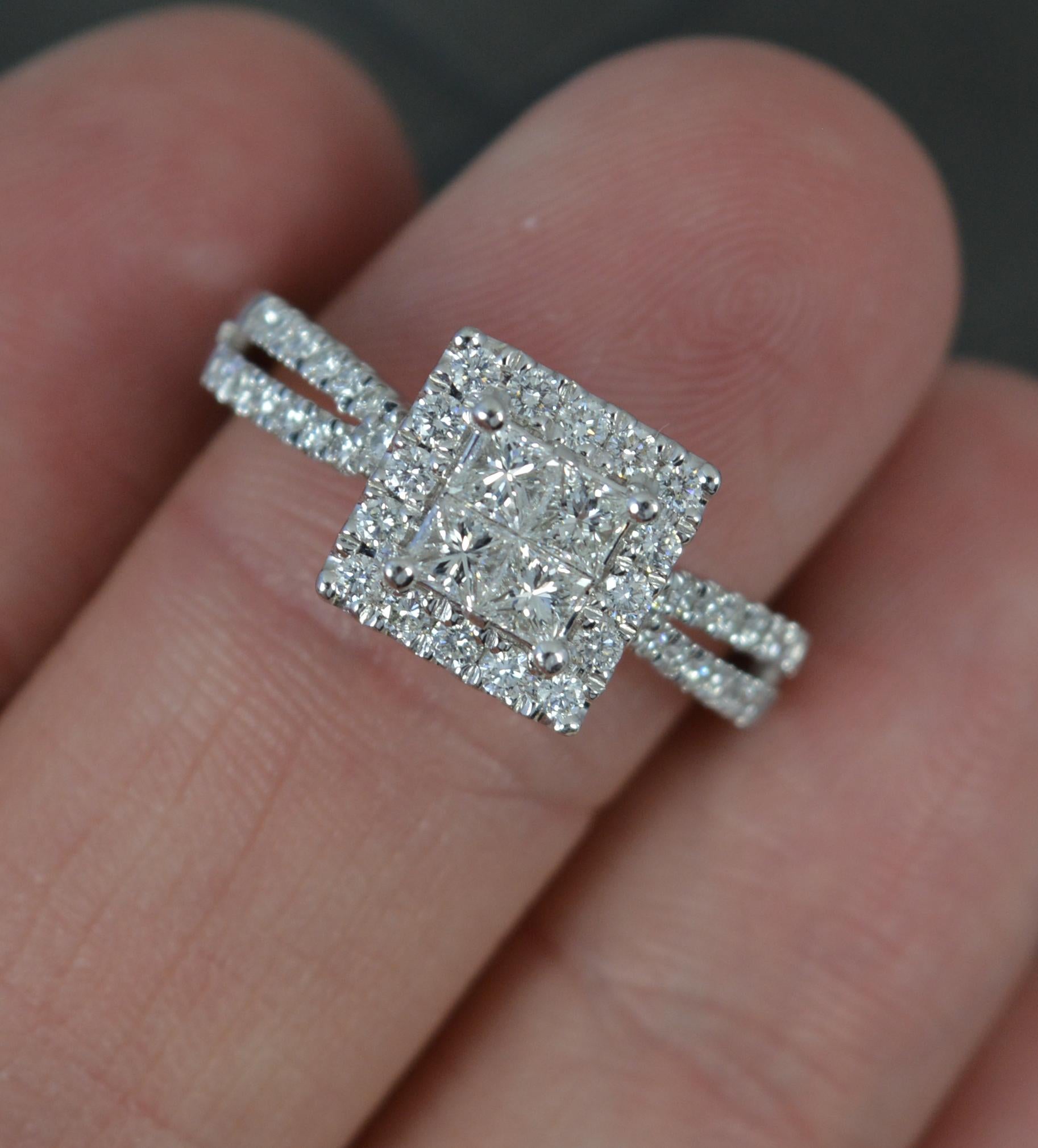 VS Diamond Platinum Art Deco Design Cluster Engagement Ring In Excellent Condition For Sale In St Helens, GB