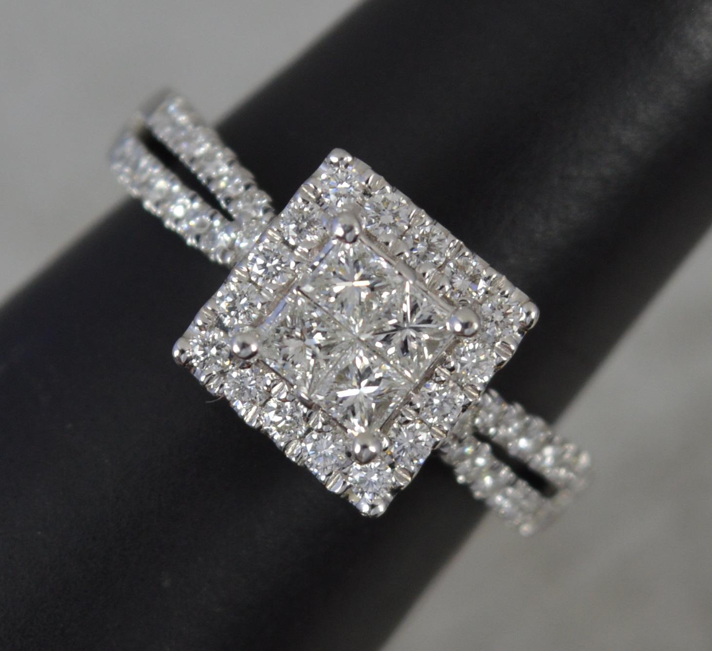 VS Diamond Platinum Art Deco Design Cluster Engagement Ring For Sale 2