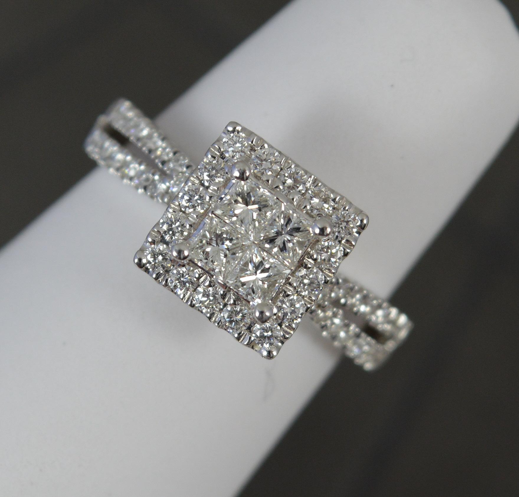 VS Diamond Platinum Art Deco Design Cluster Engagement Ring For Sale 3