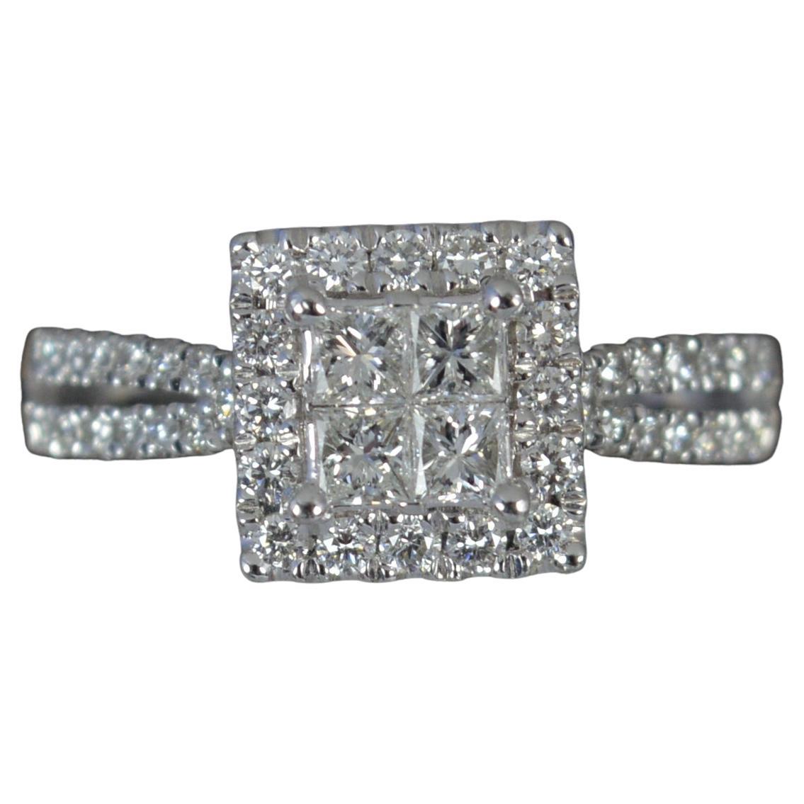 VS Diamond Platinum Art Deco Design Cluster Engagement Ring For Sale