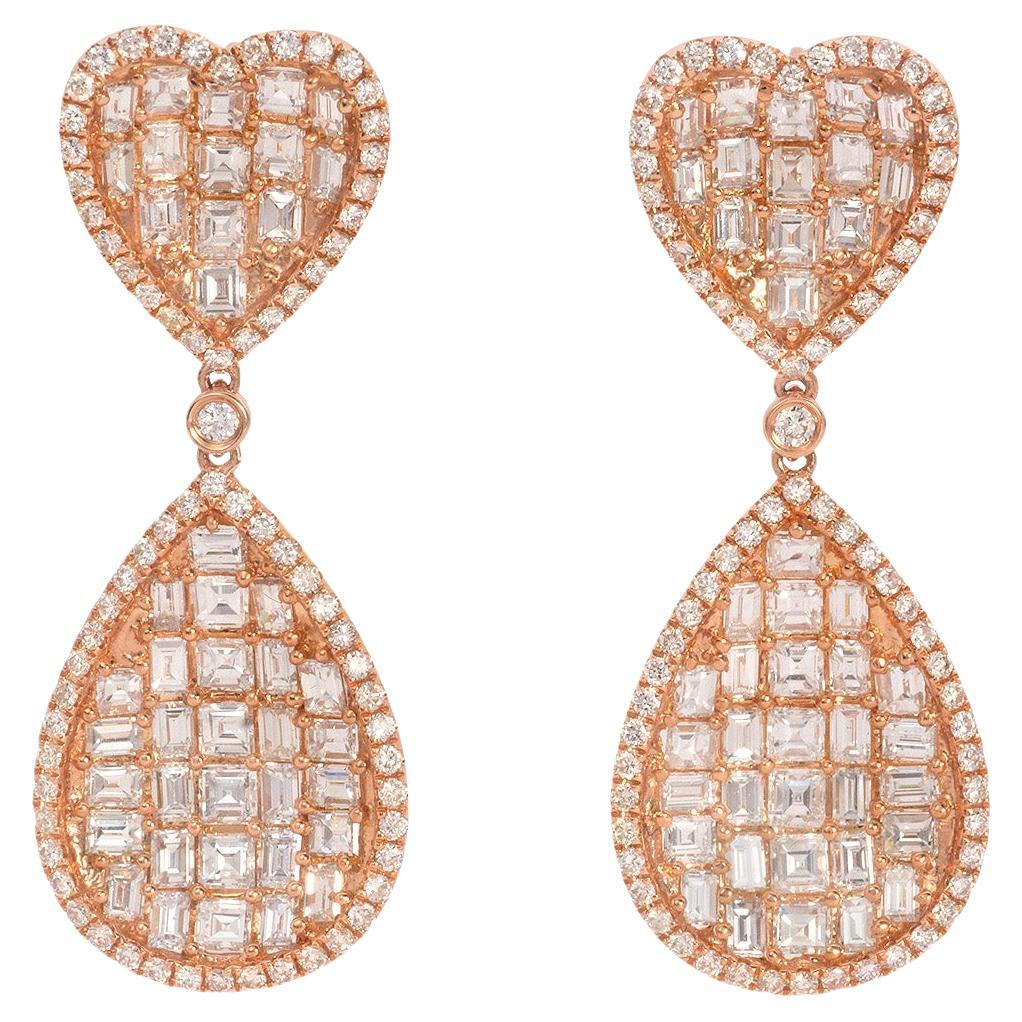 VS1 18 Karat Rose Heart amd Drop Earrings  For Sale