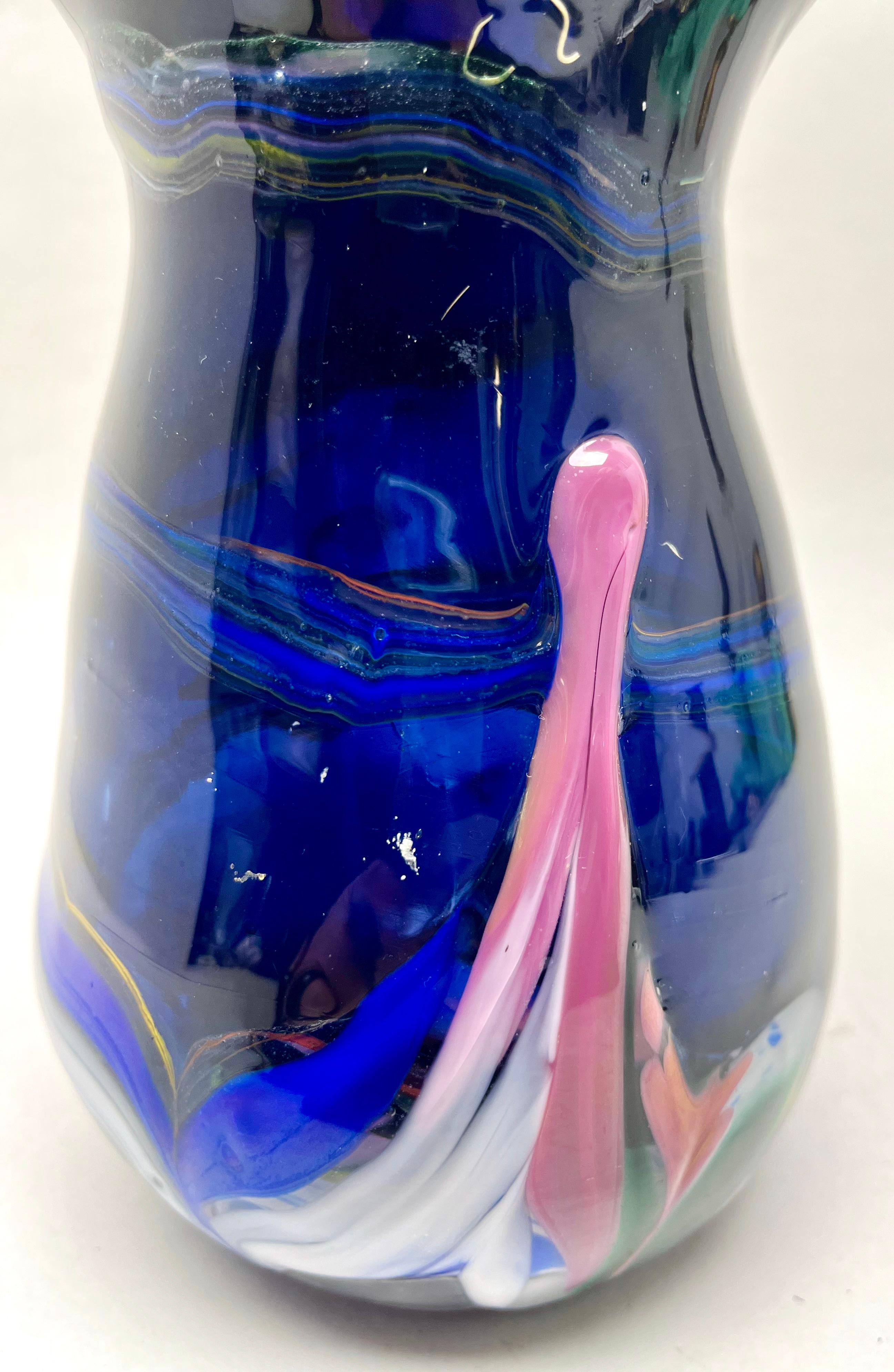 Hand-Crafted Vsl Studio Glass Signed Vase with Embedded Color the Piece Is Unique