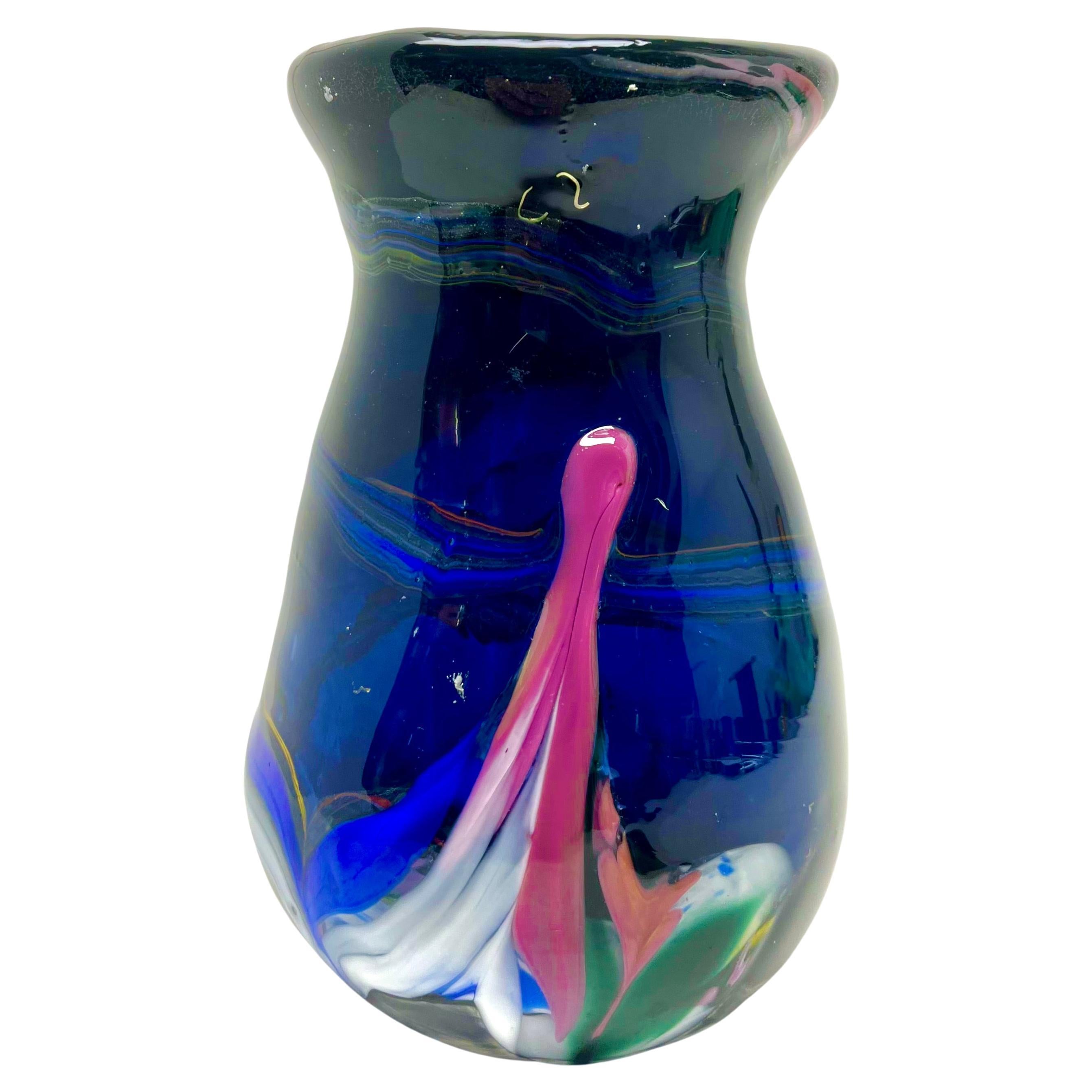 Vsl Studio Glass Signed Vase with Embedded Color the Piece Is Unique