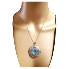 Vtg 14K Yellow Gold Chinese Jade Butterfly Happiness Symbol Life Saver Pendant