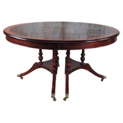 Retro Vtg 18th Century Style Flame Mahogany Round Extendable Pedestal Dining Table