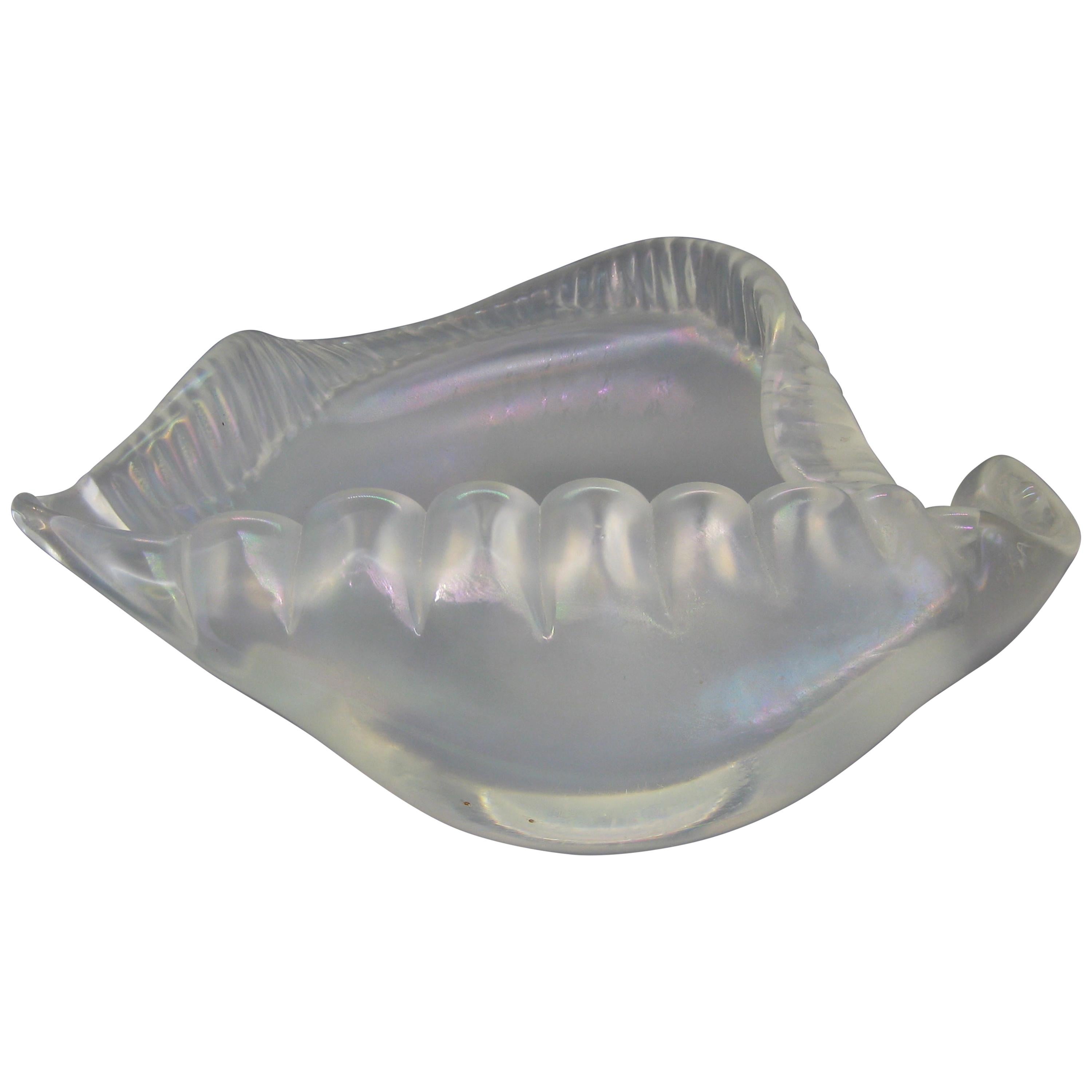 Vintage Oscar Zanetti Murano Art Glass Iridescent Conch Shell Sculpture, Italy For Sale