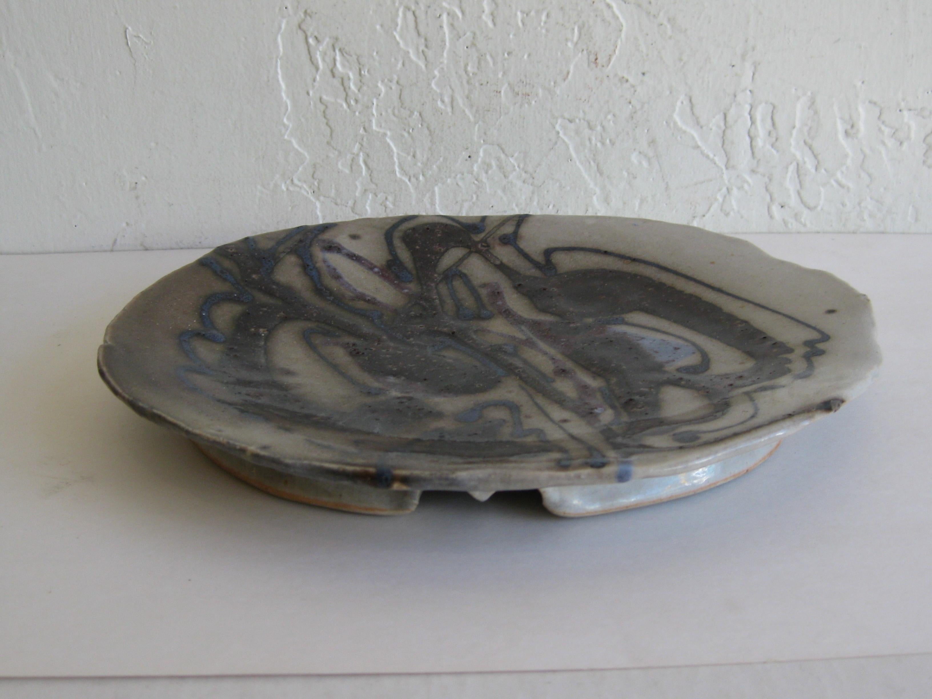Vtg 1960's Janet Rothwoman California Studio Art Pottery Slab Plate Placa Alfarería en venta