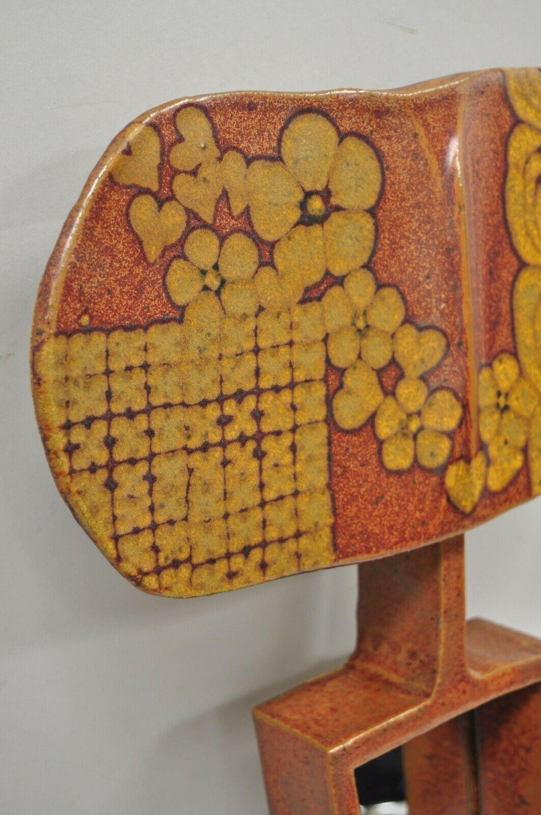 Mid-Century Modern Vtg 1960s Michael Cohen Pottery Orange Ceramic Wall Shadow Box Mirror Sculpture
