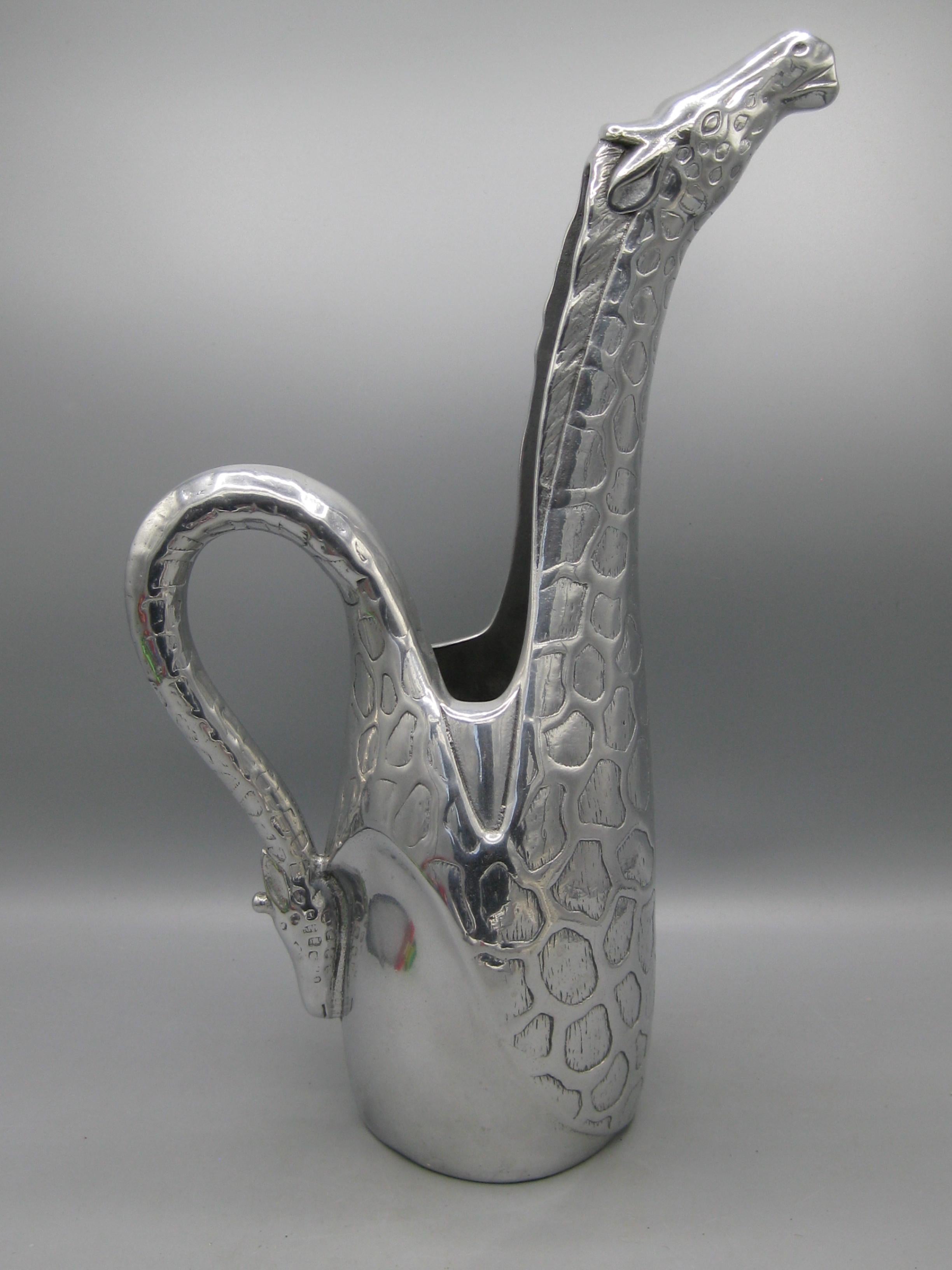 Vtg 1989 Arthur Court Aluminum Giraffe Figural Tall Water Pitcher 13 3/4