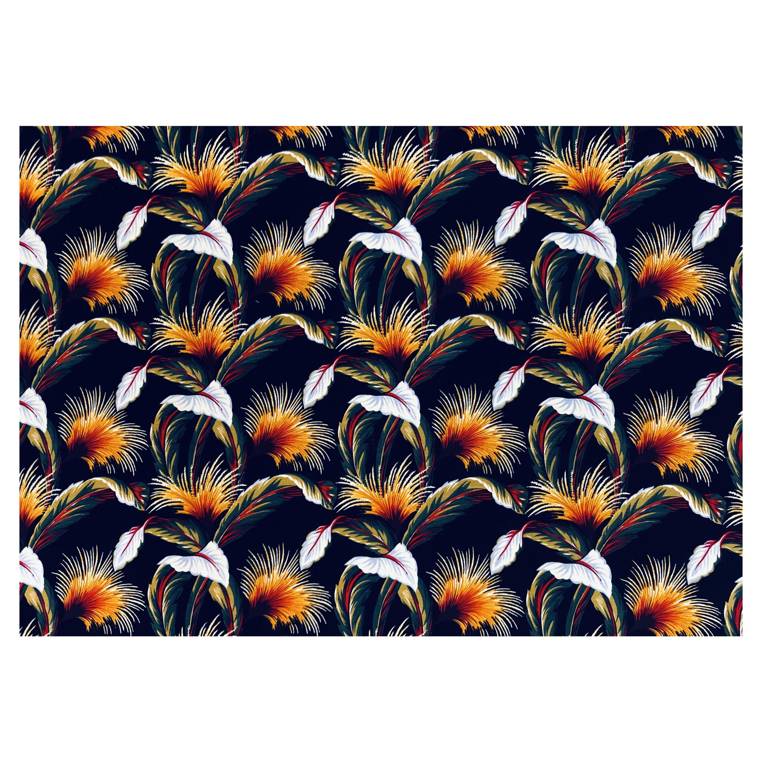 Tropical 100% Cotton Barkcloth Upholstery FABRIC ~Night Blooming-Black~ 