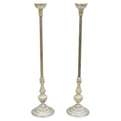 Vtg 43" Tall Baroque Style Silver Plated Collapsible Floor Candlesticks in Box