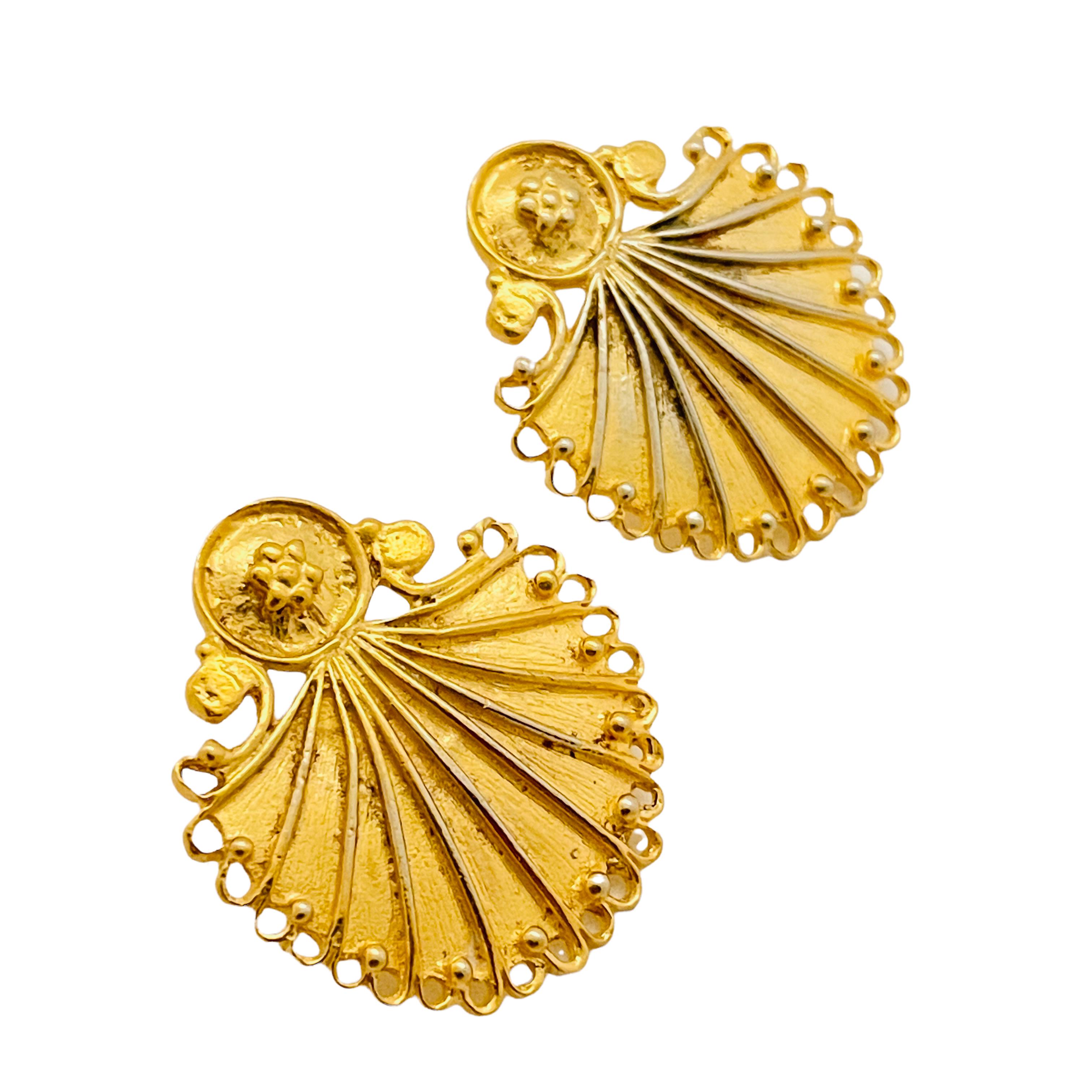 Vtg 925 sterling silver gold plated pierced designer signed earrings For Sale 1