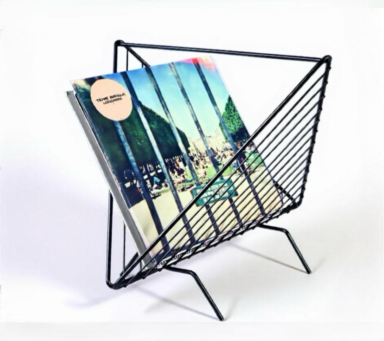 Mid-Century Modern WVtg Abstract Mathieu Matégot insp Mid Century Magazine Vinyl Album Holder Rack For Sale
