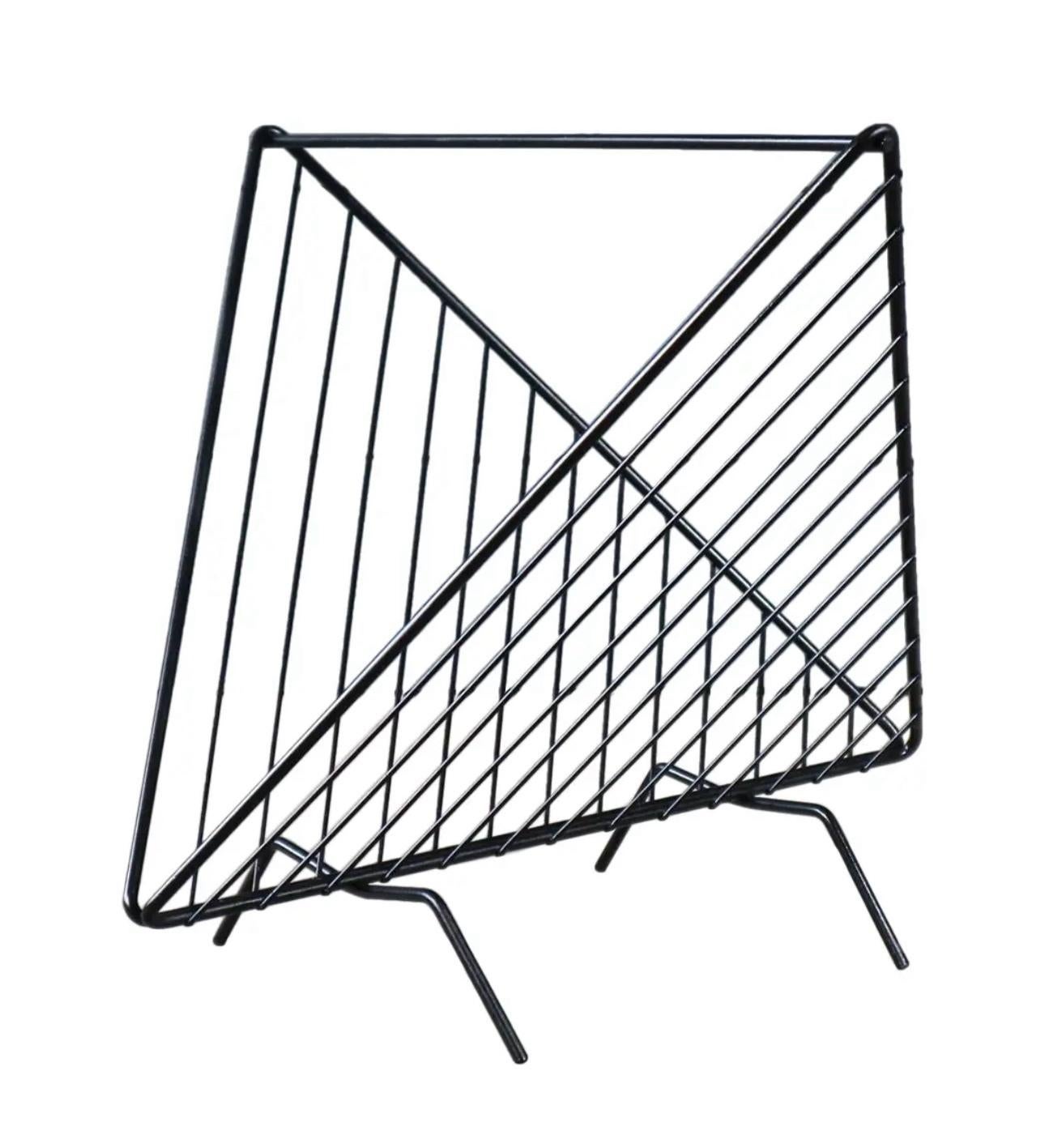 Metal WVtg Abstract Mathieu Matégot insp Mid Century Magazine Vinyl Album Holder Rack For Sale
