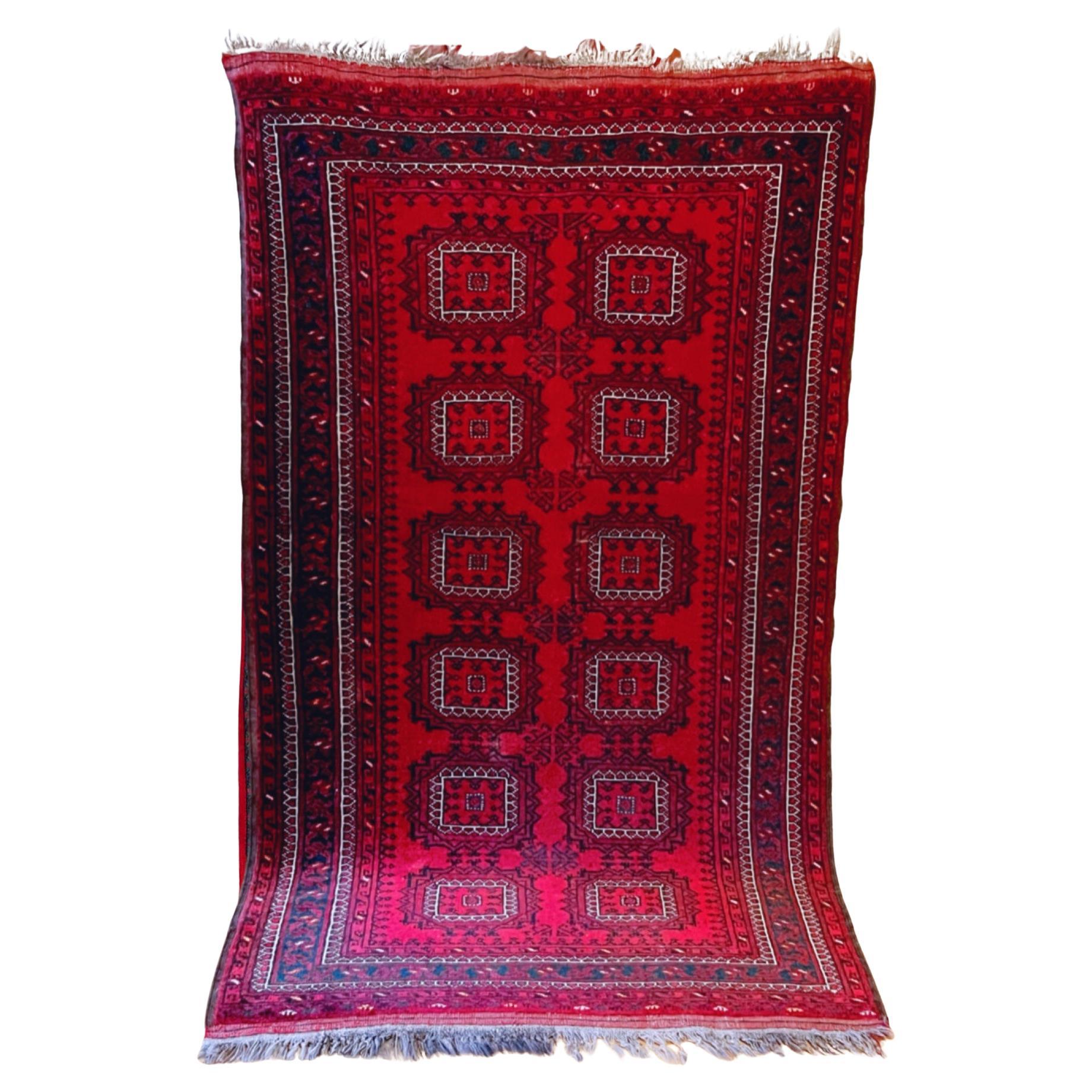VTG Afghan / Persian Baluch / Bokhara Hand-knotted Wool Rug, 195x106cm, c.1950s.