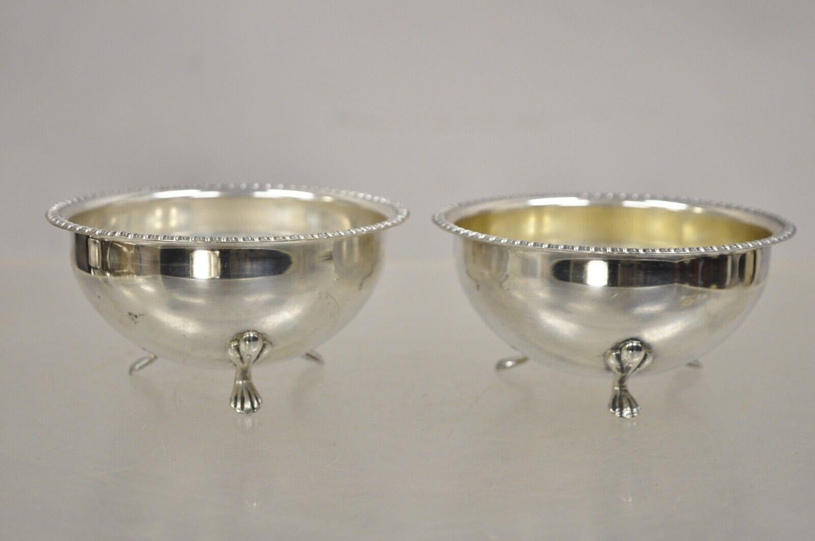 Vtg Angora English Victorian Silver Plated Style Small Round Footed Bowl a Pair In Good Condition For Sale In Philadelphia, PA