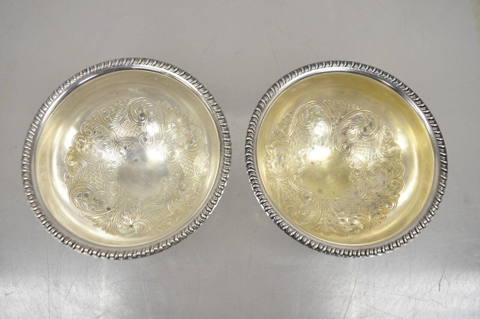 20th Century Vtg Angora English Victorian Silver Plated Style Small Round Footed Bowl a Pair For Sale