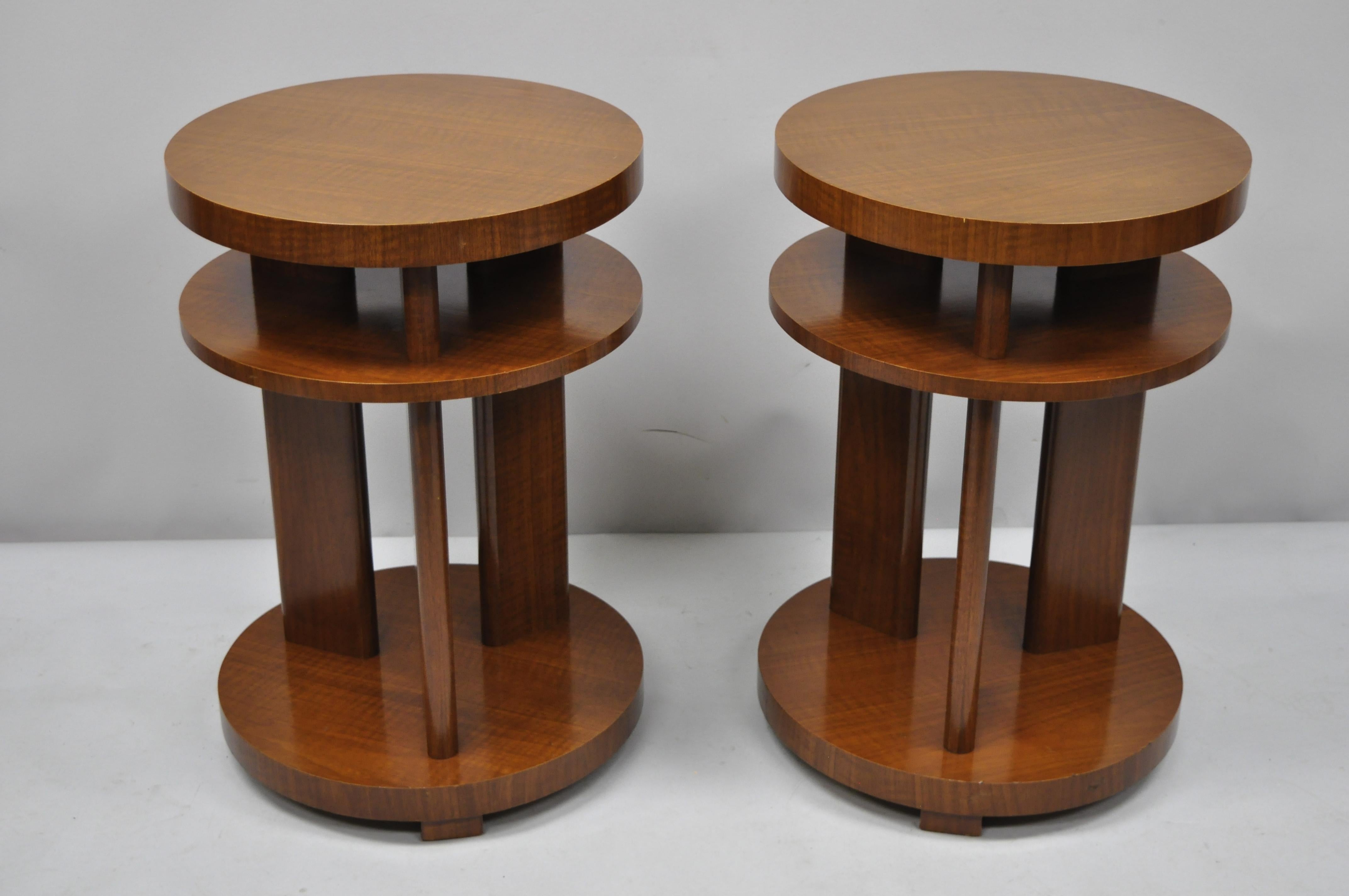 American Art Deco French Round Mahogany 3-Piece Coffee End Tables after Gilbert Rohde