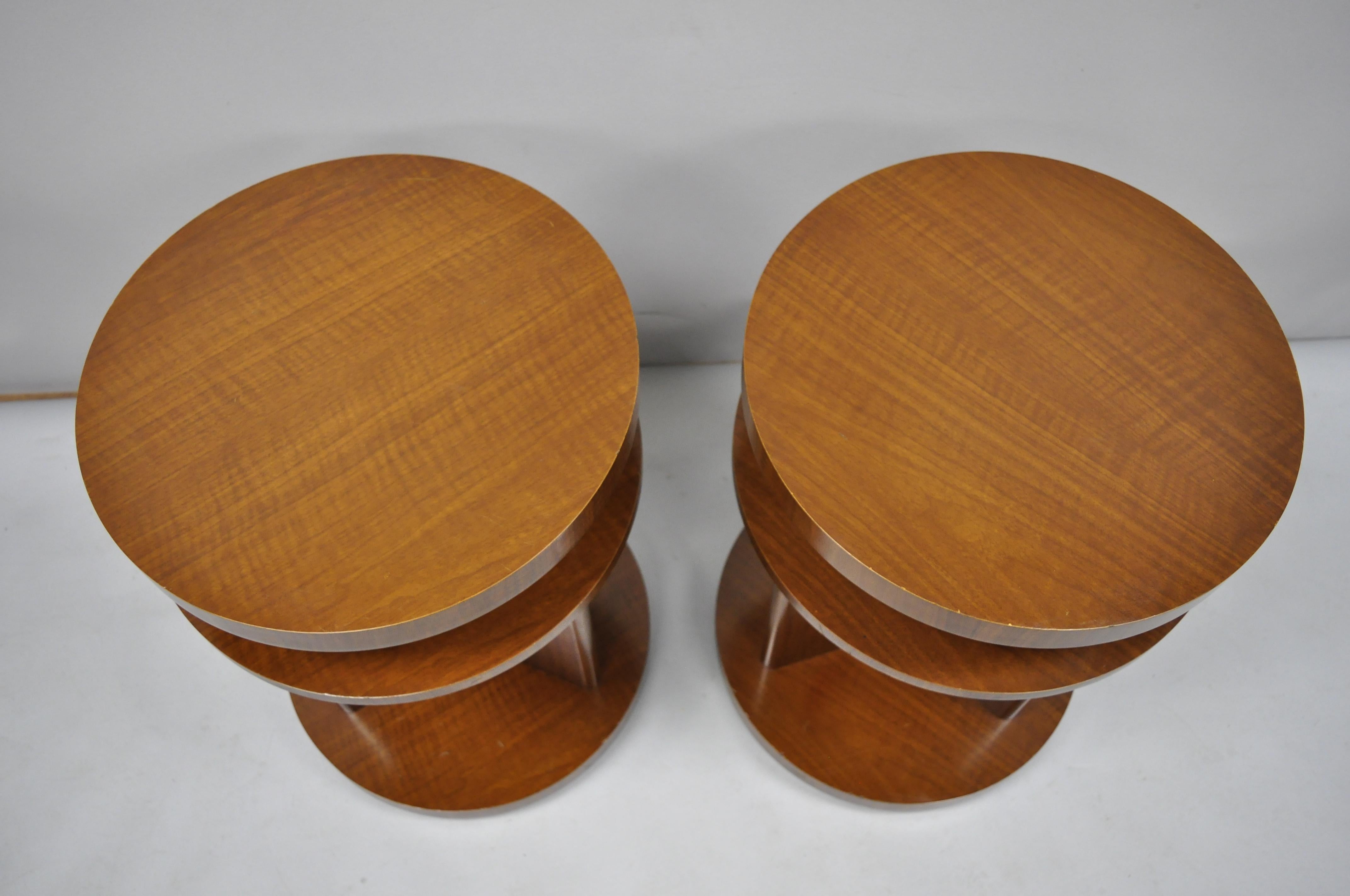 20th Century Art Deco French Round Mahogany 3-Piece Coffee End Tables after Gilbert Rohde